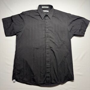 Van Heusen Editions Mens Black Shadow Stripe Short Sleeve Button Down Shirt 16.5